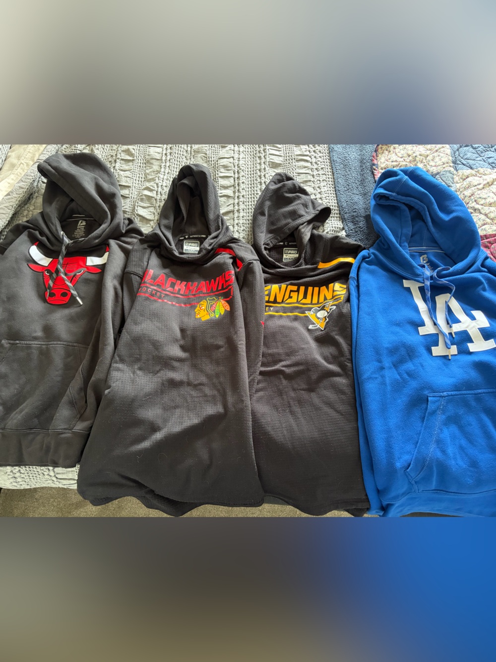 Sports Hoodie Bundle: LA Dodgers, Chicago Bulls and Blackhawks, Pittsburgh Pens